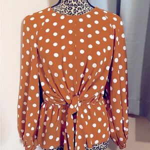 NWT, Women’s/Junior’s Polkadot Dark Mustard Long Sleeve Blouse